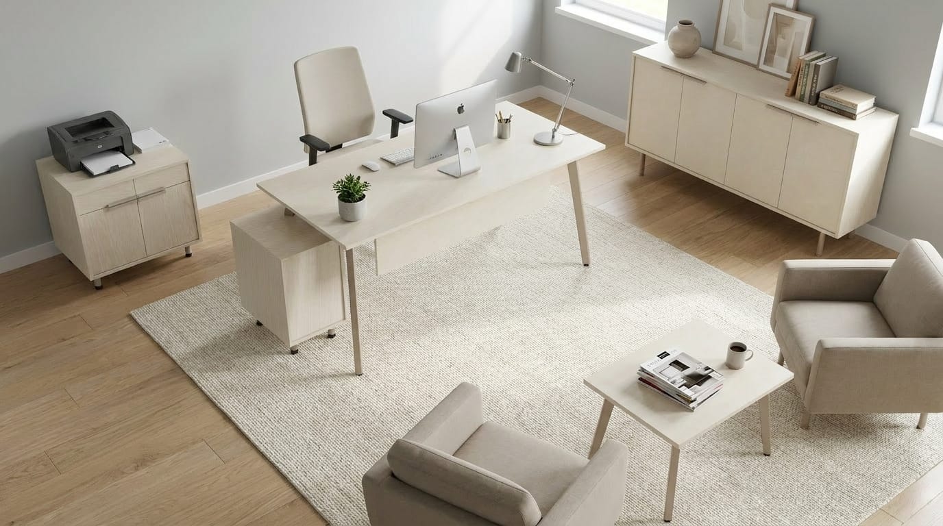 Complete Office Furniture Set White Desk Sideboard Coffee Table