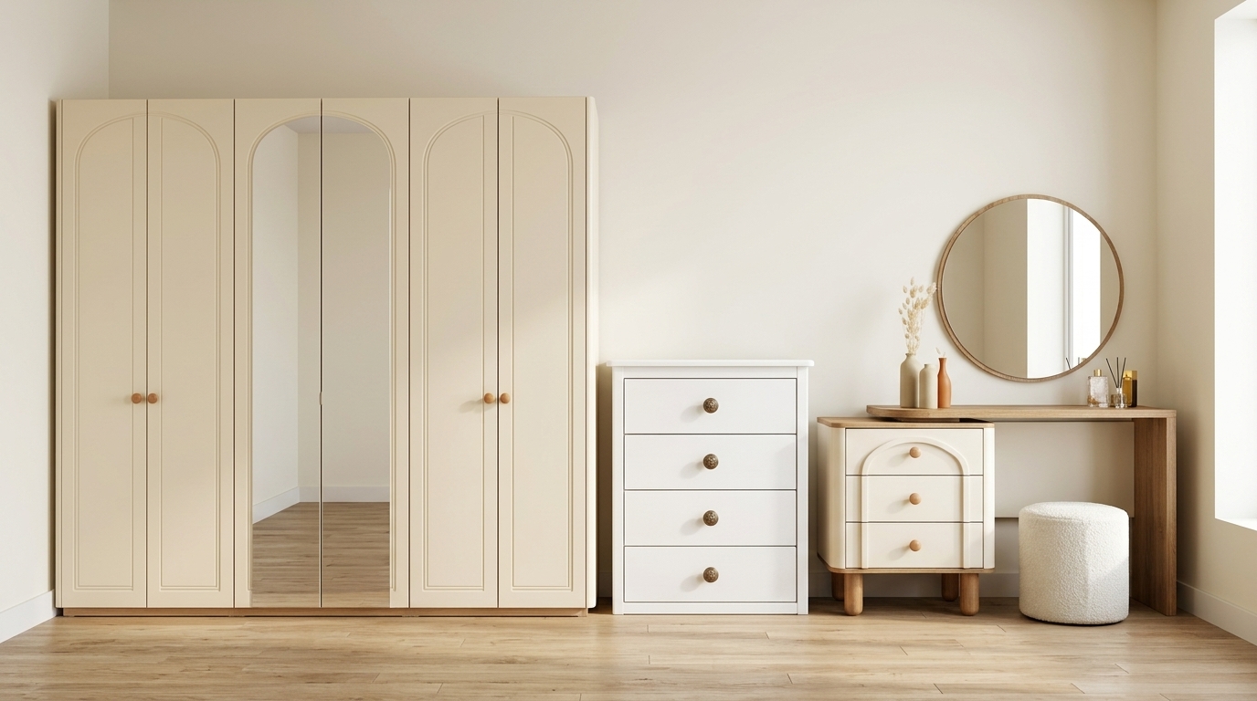 Schlafzimmer Set Beige Modern Luxus Schminktisch Kommode Schrank