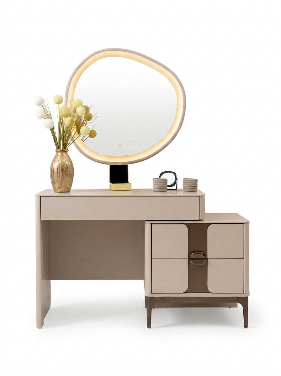 Schminktisch Beige Modern Luxus Spiegel Set Frisiertisch Tisch