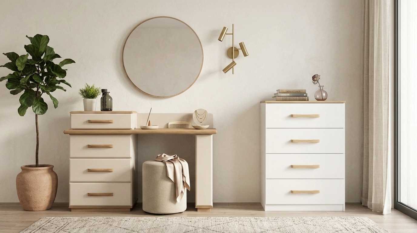 Schlafzimmer Set Beige Modern Luxus Schminktisch Spiegel Kommode