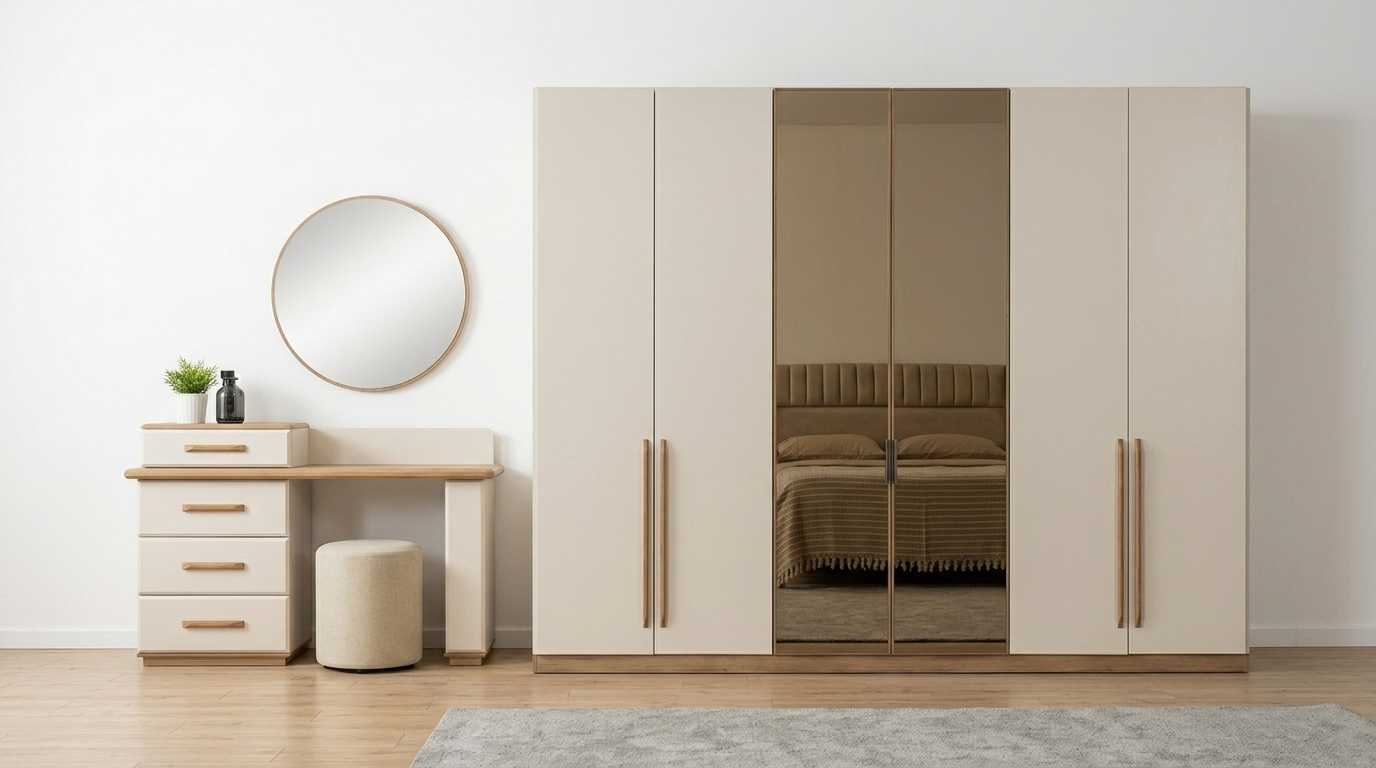 Schlafzimmer Set Beige Modern Luxus Kleiderschrank Schminktisch