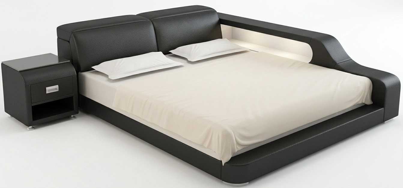 Premium Schlafzimmerbett Schwarz mit Nachttisch und Komfort Gestaltung