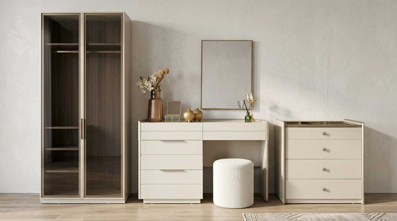 Schlafzimmer Set Beige Modern Luxus Schrank Schminktisch Sideboard