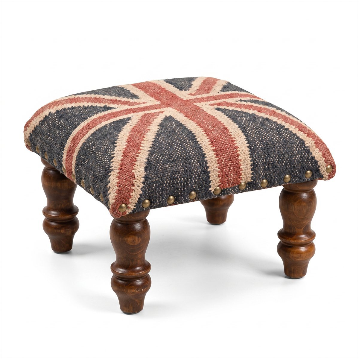 British Style Union Jack Hocker Vintage Textil Ziernagel Design Holz
