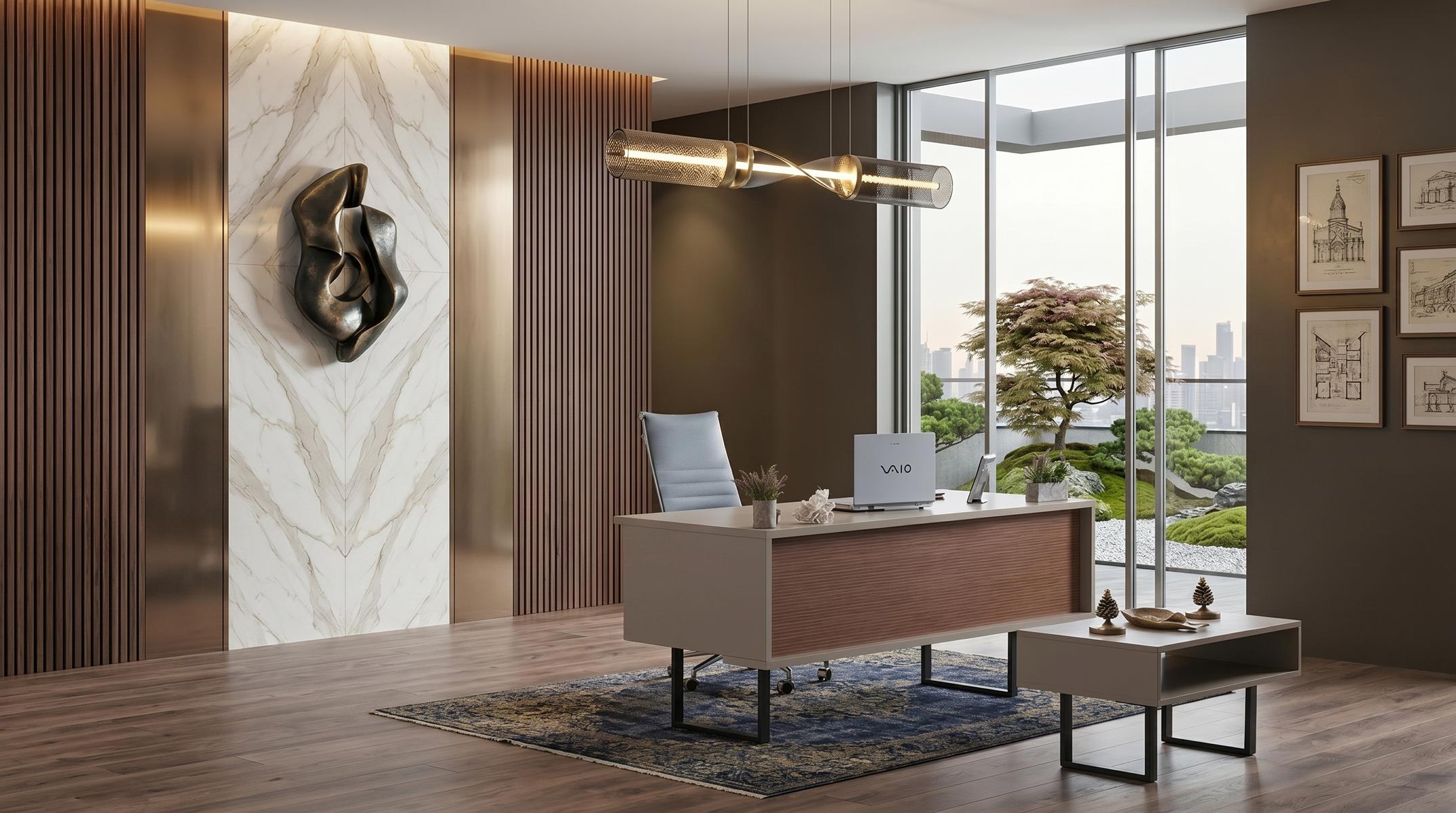 Braun-beiges Büro-Set Schreibtisch stilvoller Couchtisch Arbeitszimmer