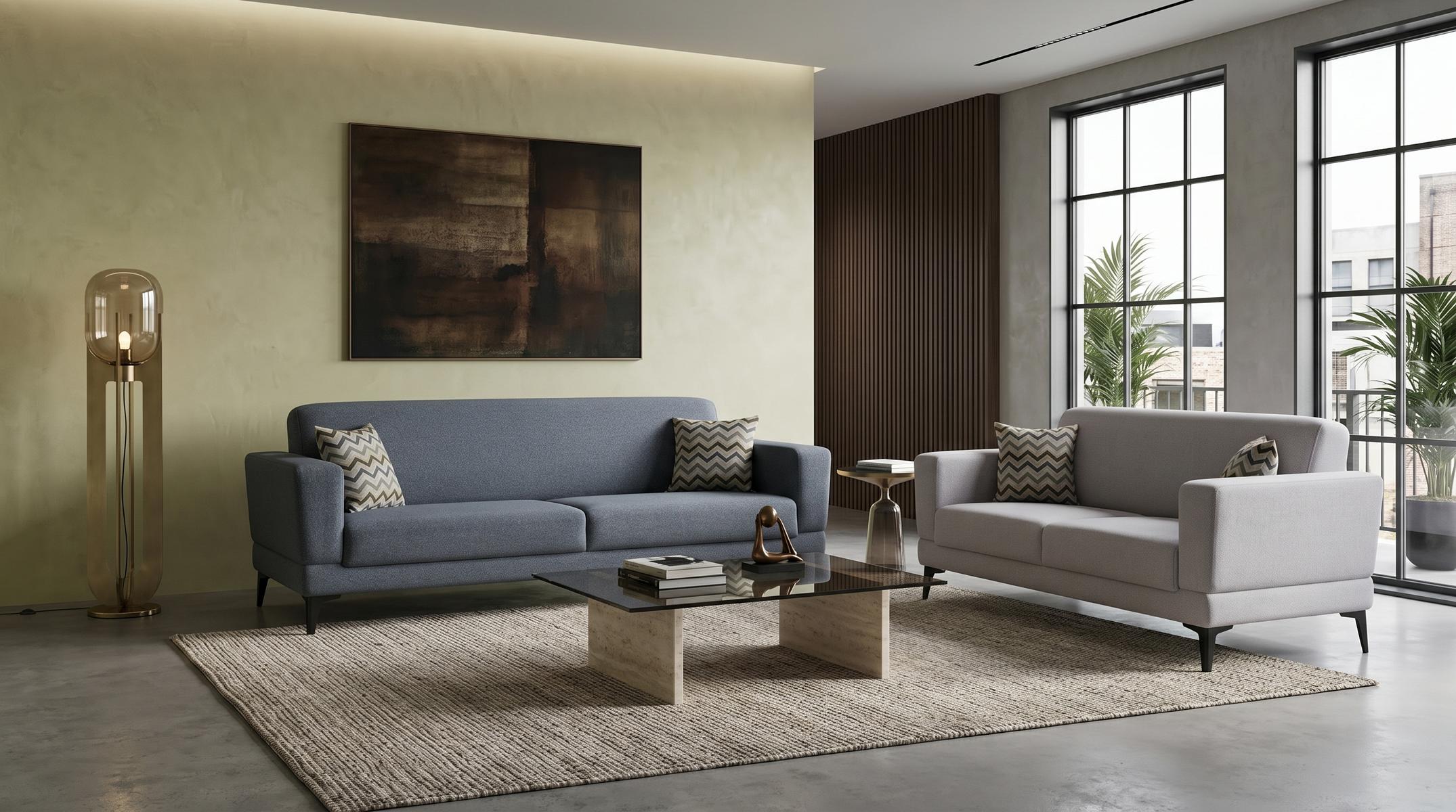 Graues Sofa-Set 3+2-Sitzer-Sofas Stoffsofas modern Wohnzimmer Büro
