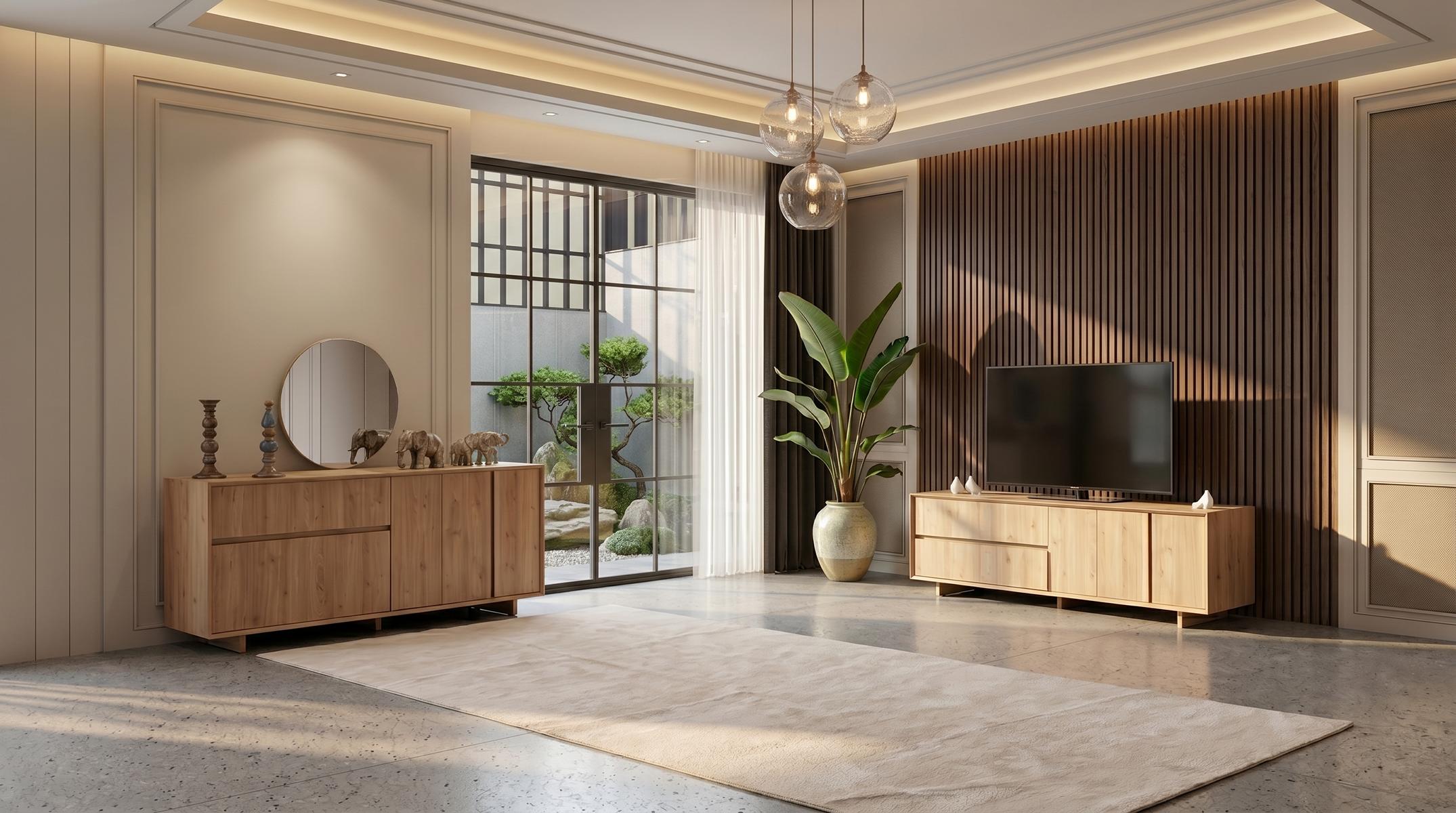 Luxuriöses braunes Wohnzimmer-Set stilvoller TV-Schrank Konsole TV-Möbel