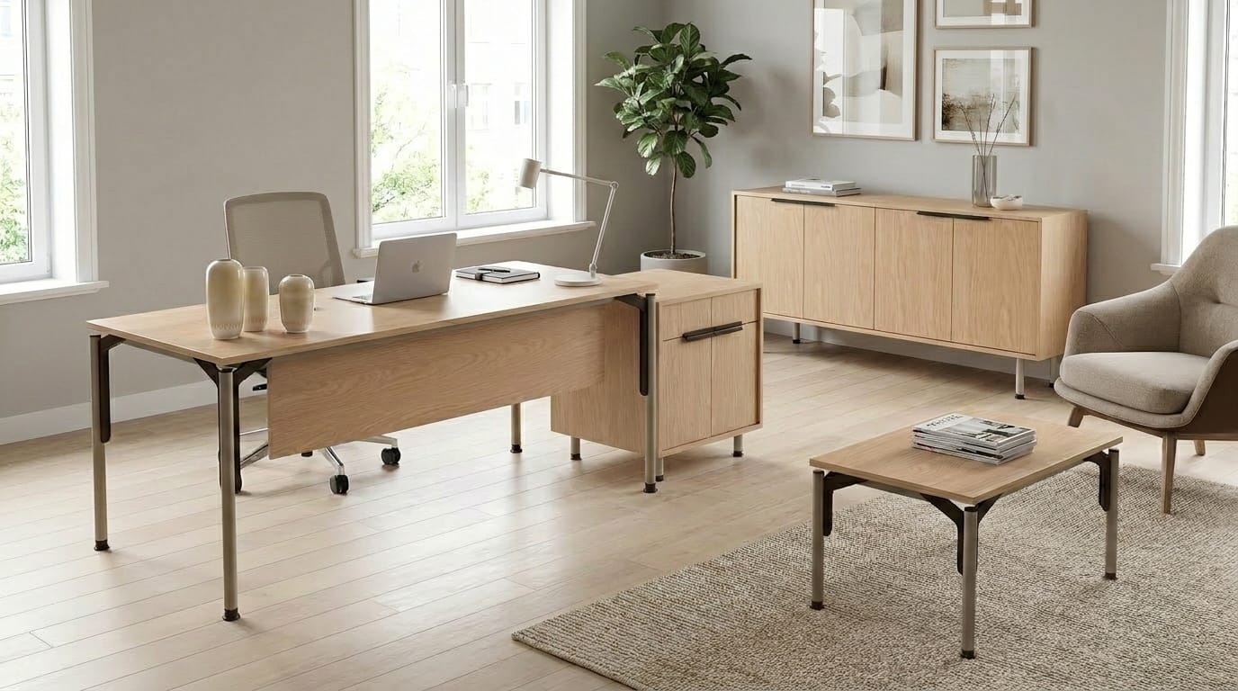 Büro Set Schreibtisch Sideboard Kommode Couchtisch Beige Holz