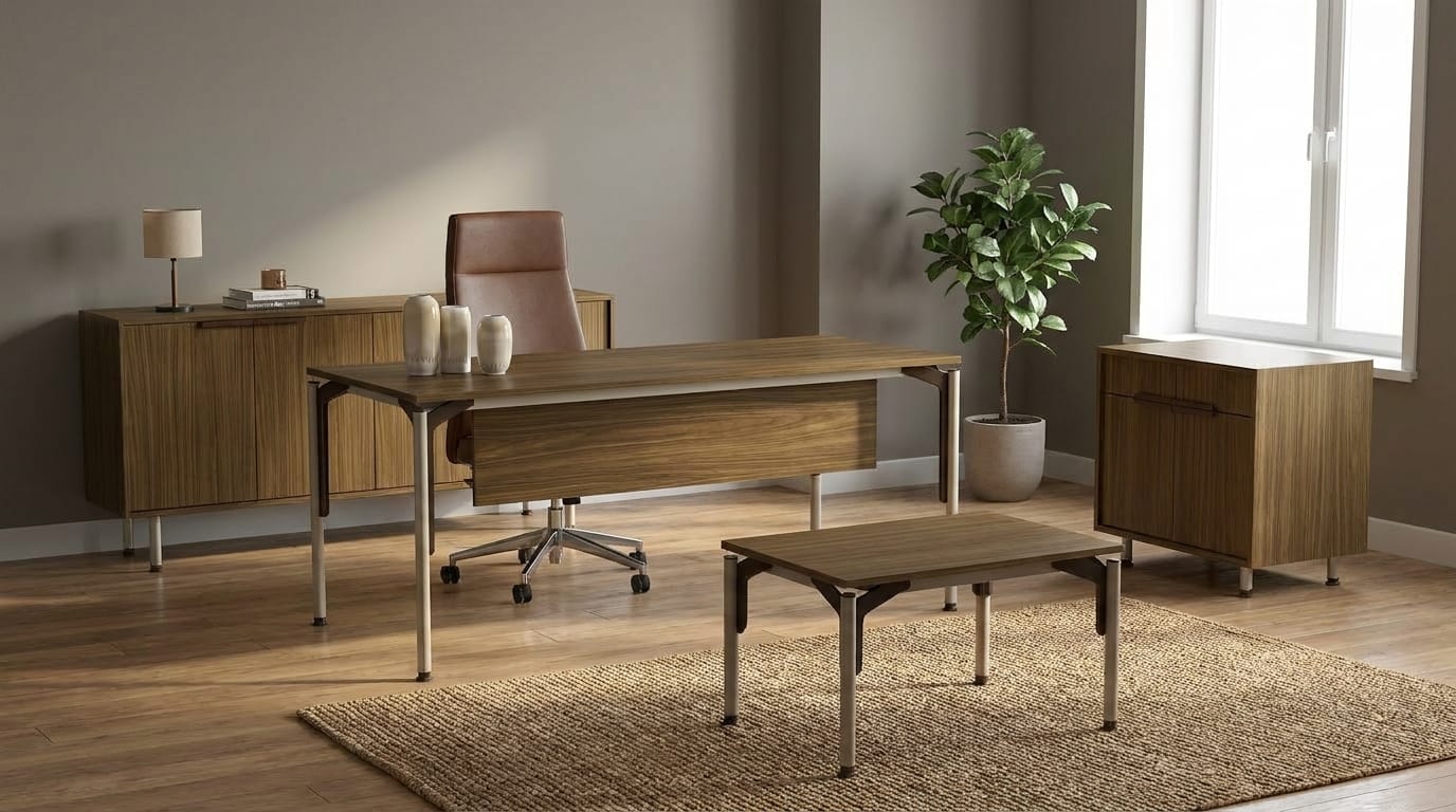 Schreibtisch Set Braun Modern Arbeitszimmer Möbel Komplett