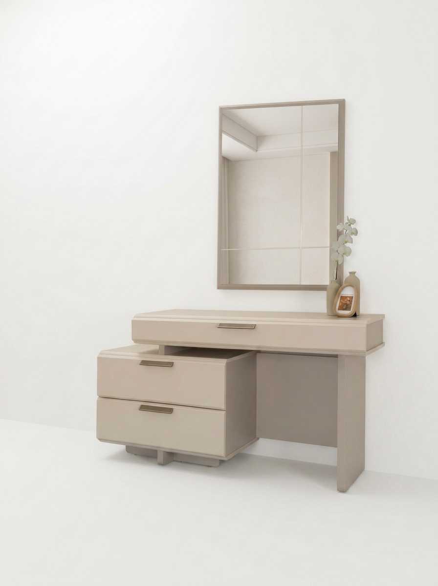 Schminktisch Frisiertisch Spiegel Beige Modern Elegant Holz Edel