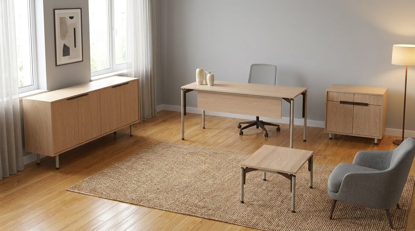 Büro Set Moderner Stil Beige Holz Schreibtisch Sideboard Möbel