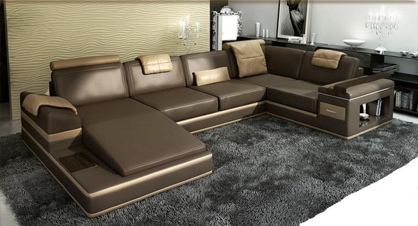 Corner Sofa Couch Upholstery Leather Set Living Room Corner Living Brown PHM104