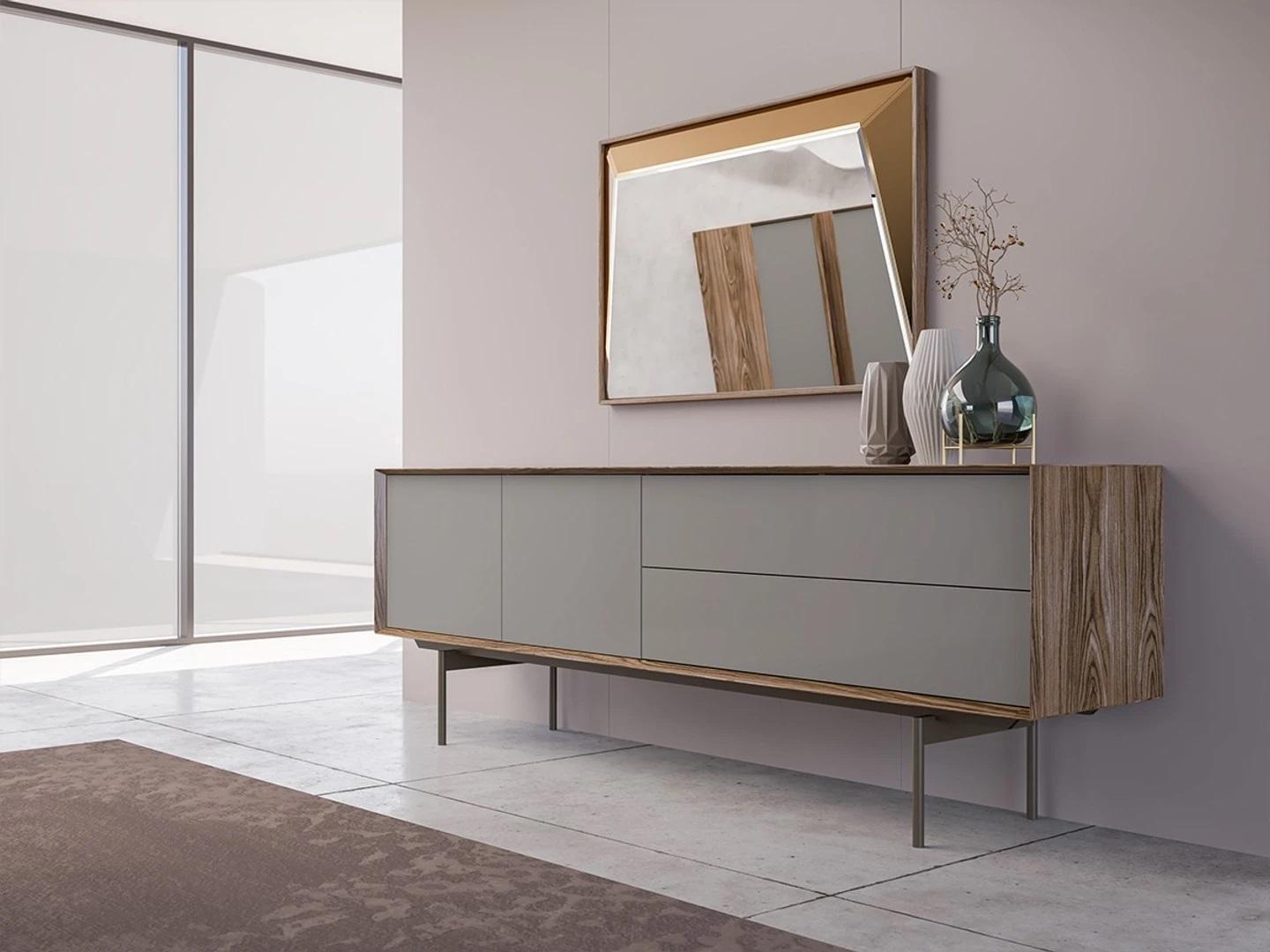 Complete dining room sideboard with mirror design wooden cabinet furnishings