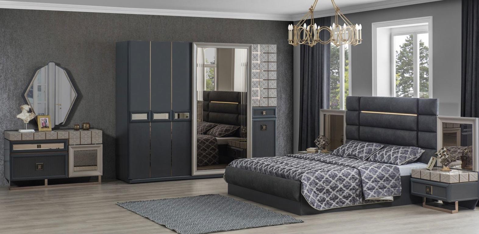 Luxury Bedroom Double Bed Gray Set 4-Piece Modern Bed New