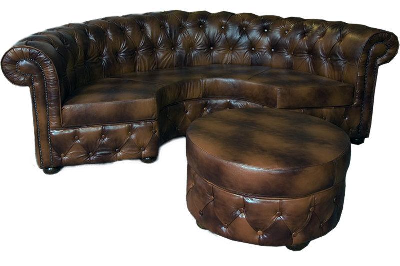 Chesterfield Corner Sofa Round Classic Brown Faux Leather Comfortable Living Room Couch New