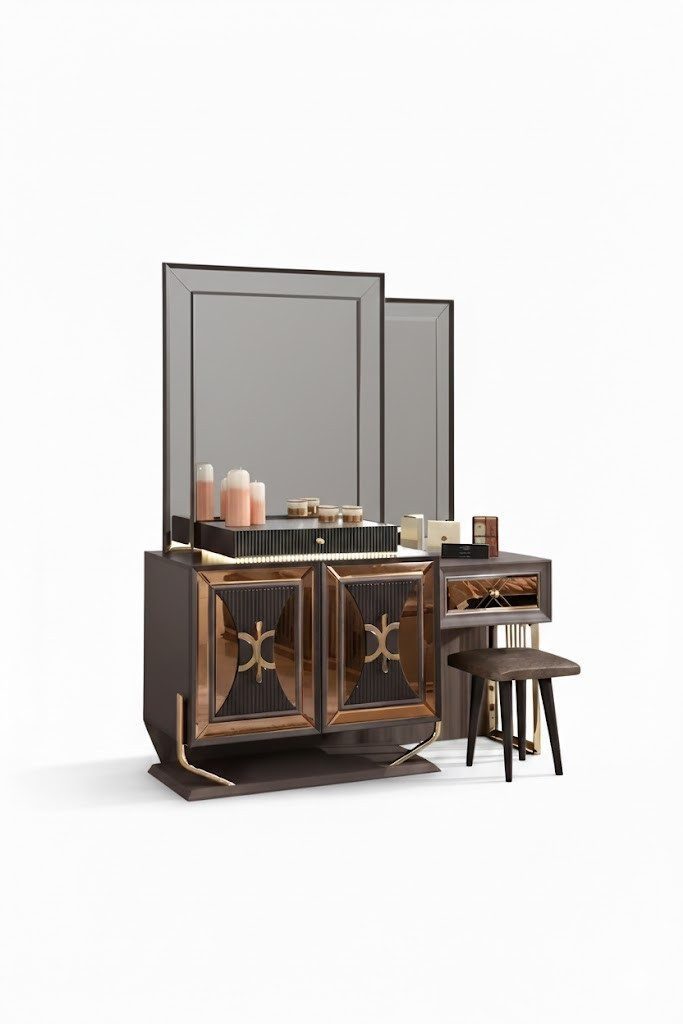 Golden wooden dressing table with elegant finish Ready now SOFORT