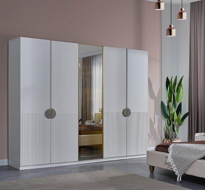 Modern White Wardrobe Bedroom 5 Door Wooden Cabinet Furniture