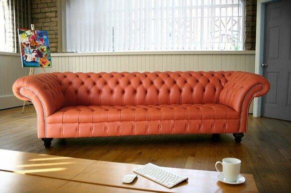 Chesterfield Couch 4-Seater XXL Orange Faux Leather Upholstered Comfortable Sofa