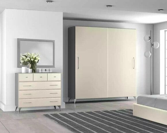 Wardrobe chest of drawers mirror 3 pieces. Bedroom set design luxury