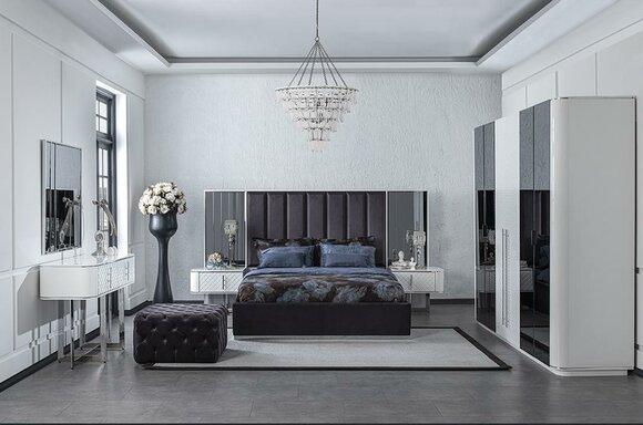Bedroom 6-piece bed 2x bedside tables luxury wardrobe design dressing table