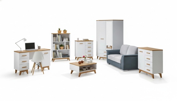 6-piece office set, furniture, desk, table, chest of drawers, cupboard, shelf, complete