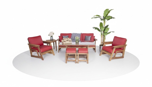 6-piece garden furniture set sofa group 3+1+1 seat complete with 2 stools and dining table