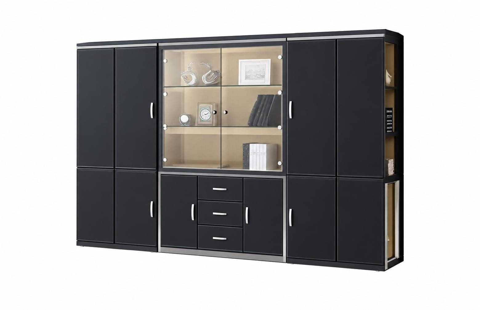 Modern black filing cabinet with glass display cabinet and drawers immediately SOFORT