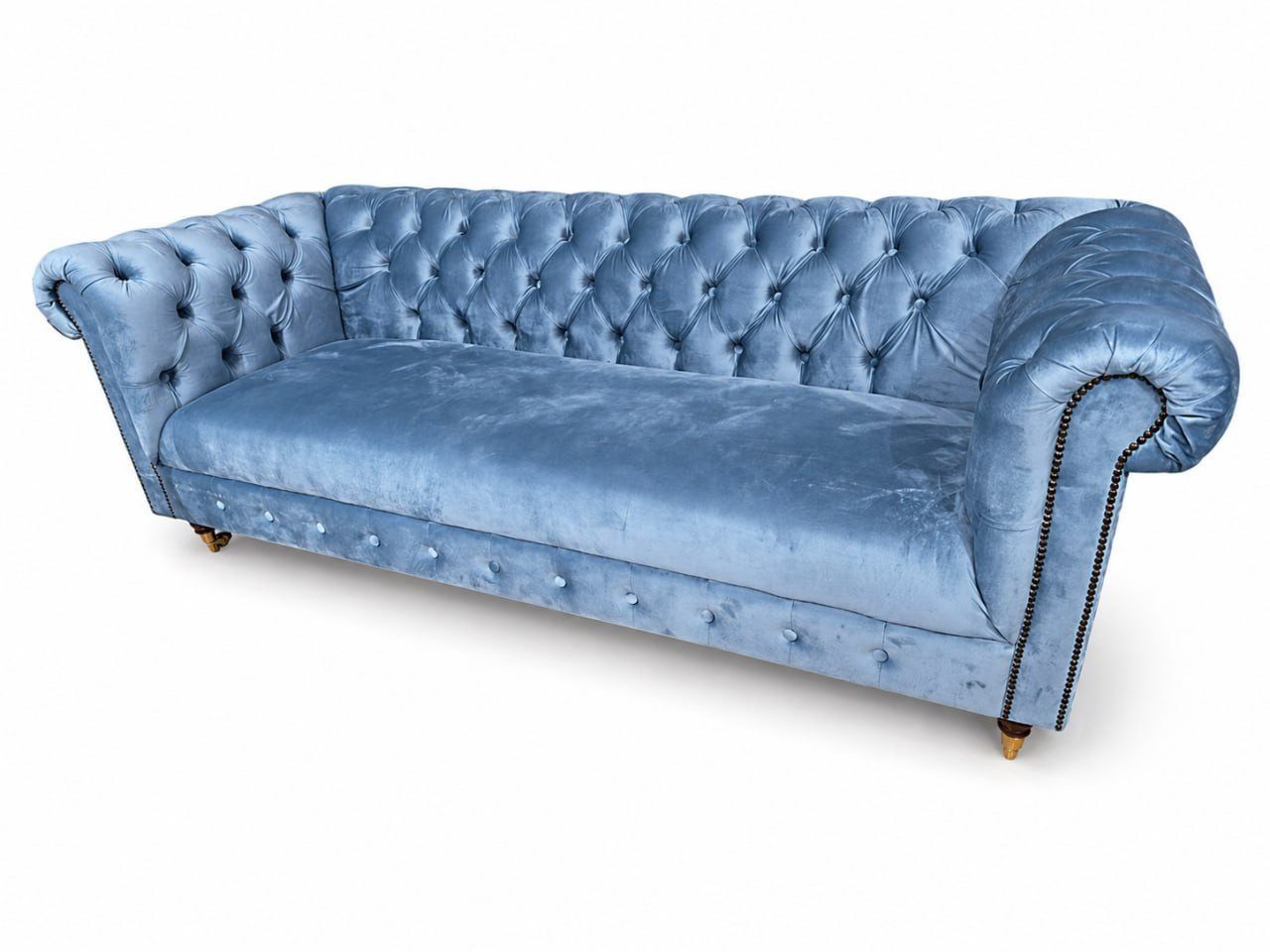 Blue Velvet 3-Seater with Elegant Buttons Immediate SOFORT