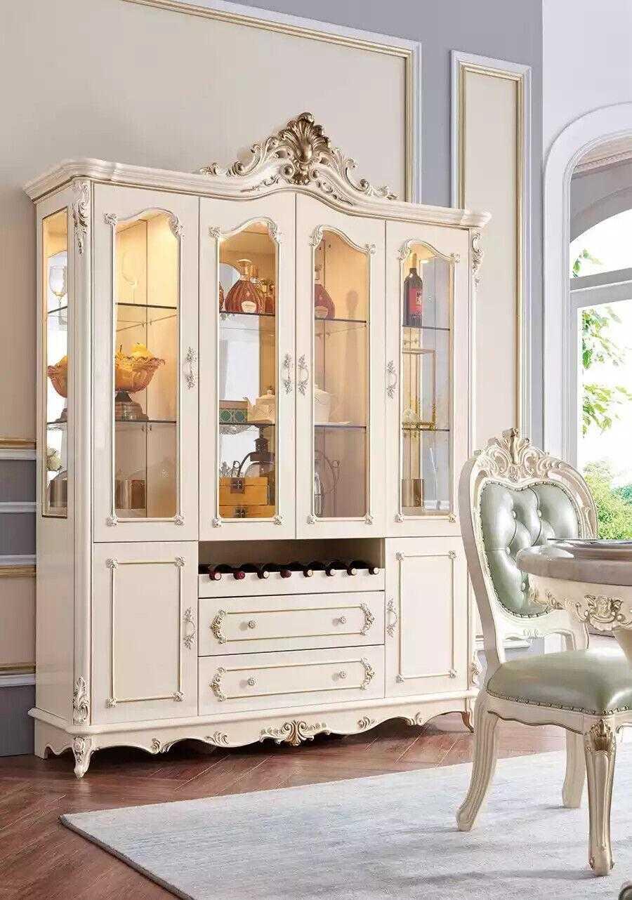 Showcase wood classic living room furniture new luxury interior pearl white