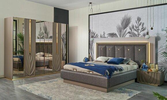 Complete bedroom furniture double bed bed brown set 4 pieces bedside tables