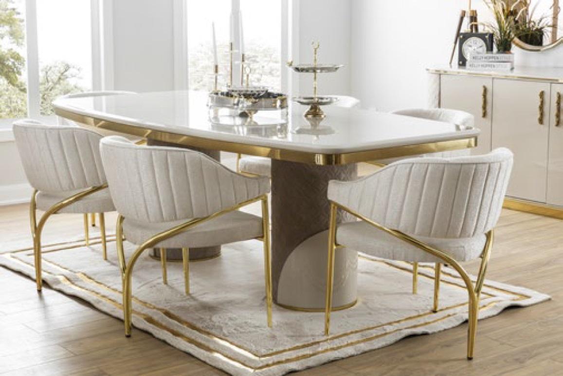 Luxury dining room furniture table with 6 chairs metal group 7 pieces metal