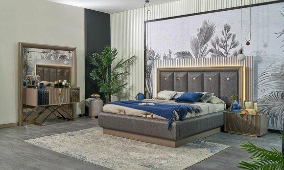 Bedroom set double bed bed brown set 4-piece console table new