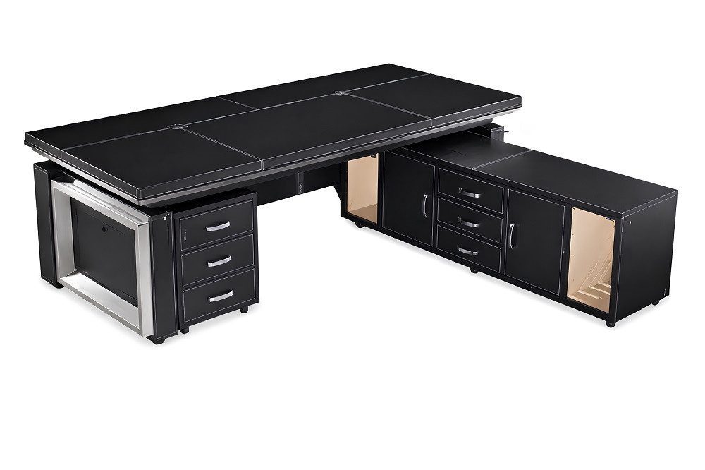 Elegant corner desk made of MDF and stainless steel in black ready for immediate delivery SOFORT