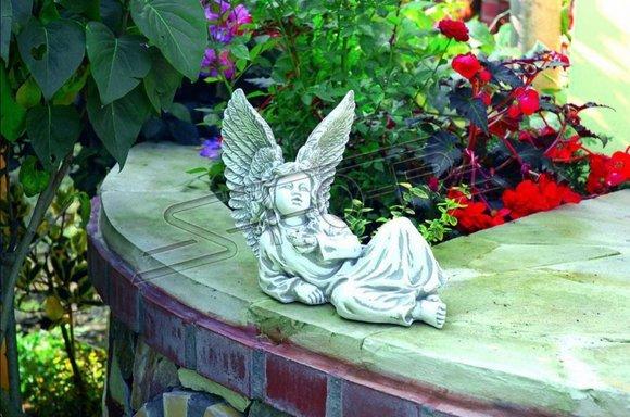 Decorative garden/outside little angel figure sculpture made of weather-resistant cement 27cm