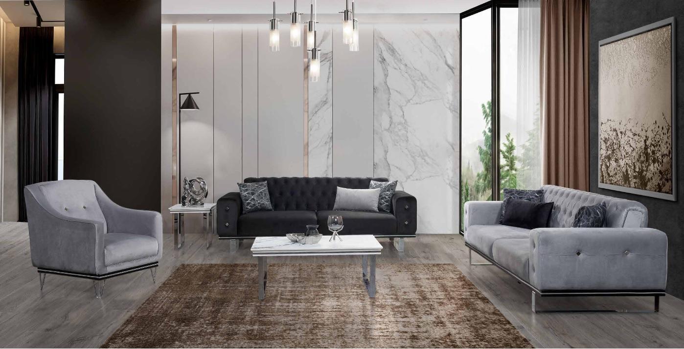 Black-grey Chesterfield sofa set Modern sofa side table