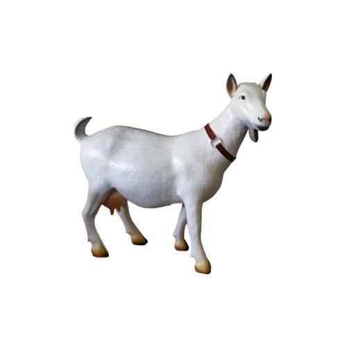 Natural white colored gloss decorative garden sculpture of standing goat 46x52cm