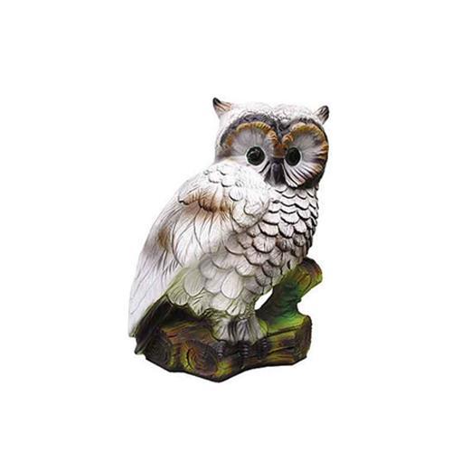 Motley light white colored deco sculpture of an owl on a wood 51cm