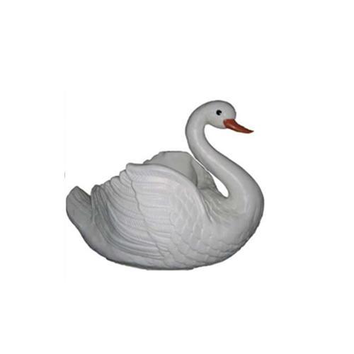 Full white colored decorative garden sculpture of a gloss swan 34cm
