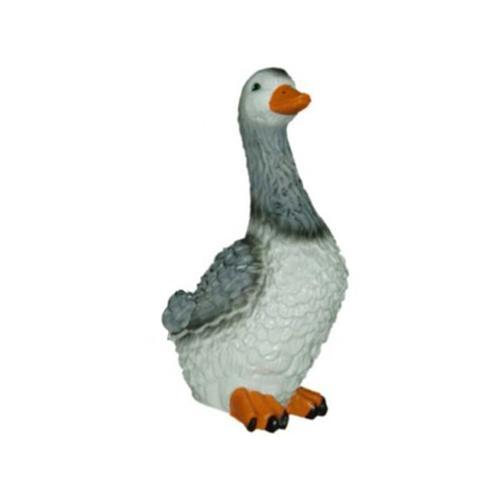 Natural motley white dark grey colored deco figure of standing duck 44cm