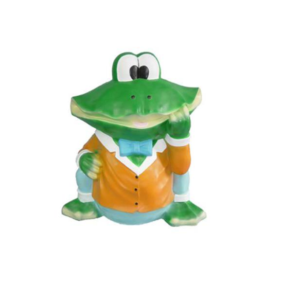 Decorative sculpture designed as a cartoon sitting frog in orange suit 28cm