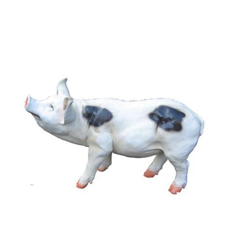 Motley white black colored decorative sculpture designed as a standing pig 40cm