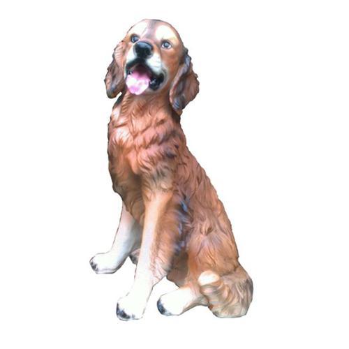Decorative sculpture designed as a natural motley brown colored sitting shaggy dog 55cm