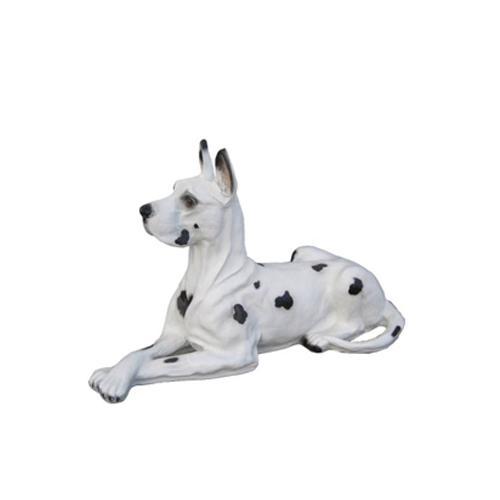 White black colored decorative sculpture designed as a relaxing dog 75cm