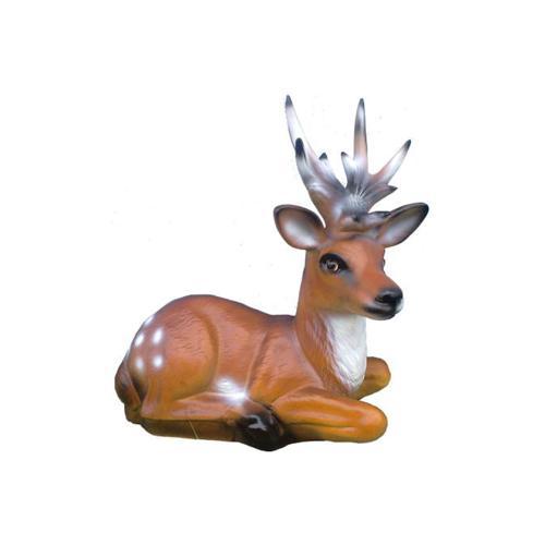 Decorative sculpture designed as a motley light brown white colored deer with horns 50cm
