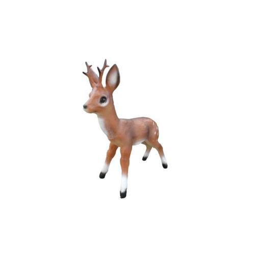 Decorative sculpture designed as a motley standing brown fawn with horns 55cm