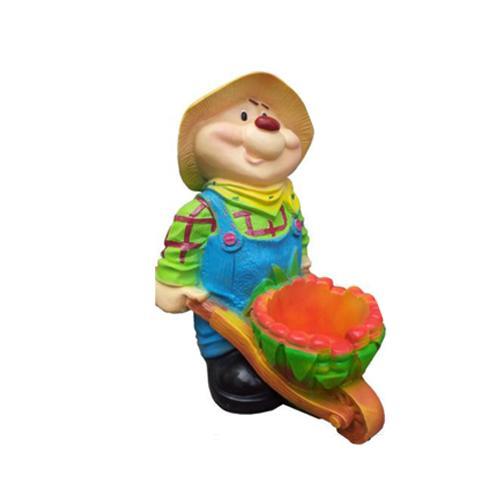 Decorative sculpture designed as a gardener hamster in blue pants with a wheelbarrow 60cm