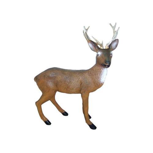 Light brown colored decorative sculpture designed as a motley light brown reindeer with white horns 96cm