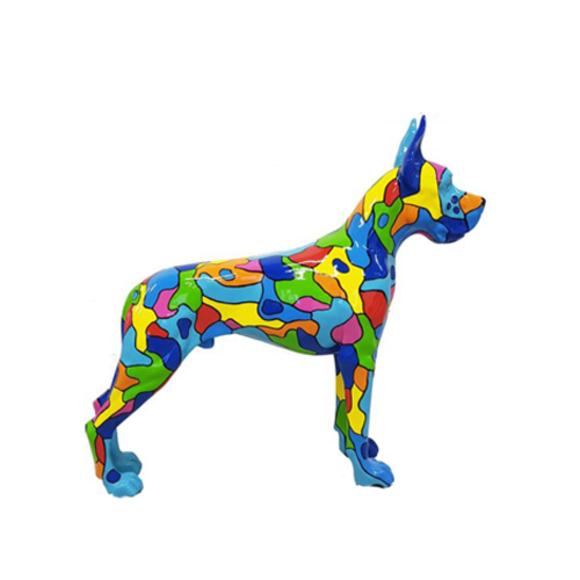 Decorative garden sculpture designed as a standing gloss dog in colorful mosaic patterns 110x125cm