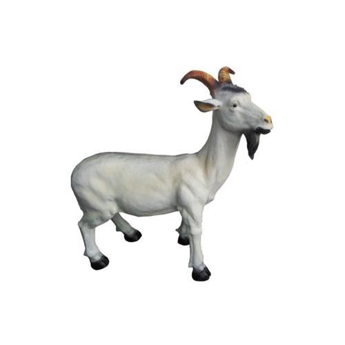 Full white colored decorative sculpture designed as a muscle goat with brown horns 61cm