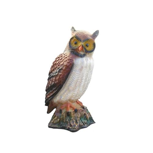 Original colored motley deco figure of standing on a stone owl with yellow eyes 50cm